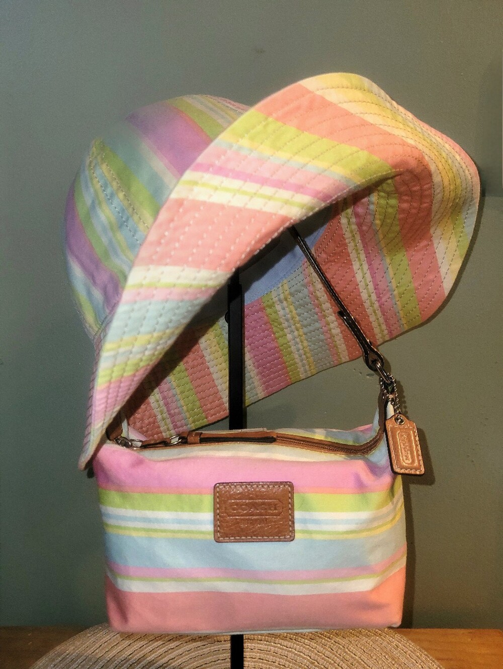 Coach Hampton Y2K Vintage Watercolor Striped Mini Hobo Bag and Bucket Hat